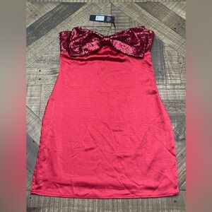 Fashion Nova Strapless Red Sequin Dress